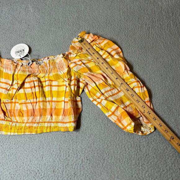 Petal & Pup Top Women 10 Yellow Orange Off Shoulder Crop Pullover Ruffle Top NEW - Picture 7 of 11